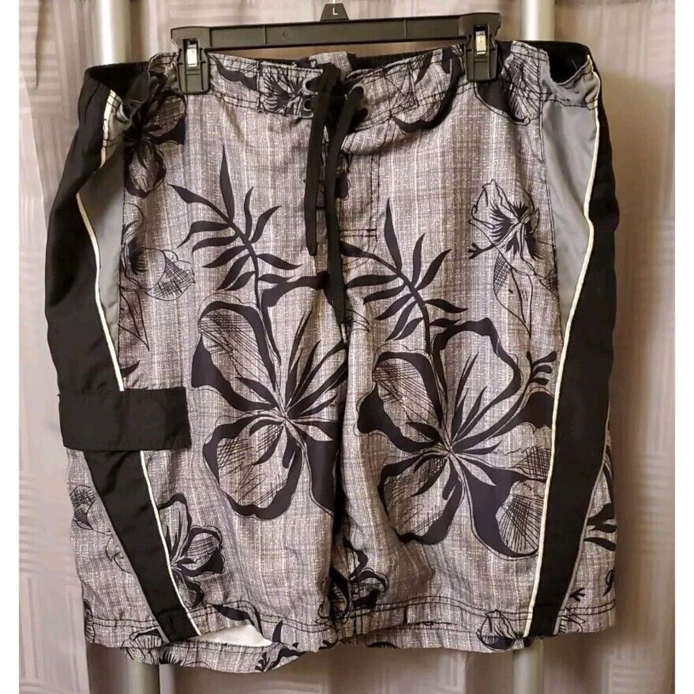 OCEAN PACIFIC Swim Trunks Men's Extra Large Gray Bathing Suit Cargo Pockets Logo